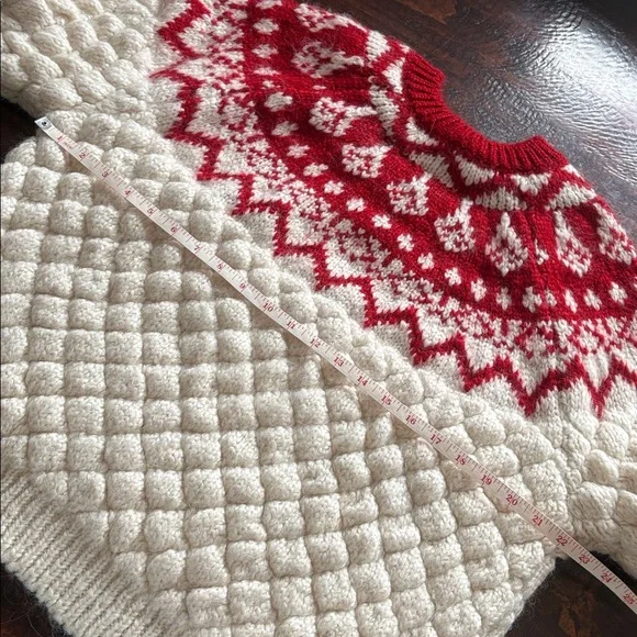 Zara Oversized Knit Jacquard Sweater Ivory Red Size Medium - Picture 12 of 16